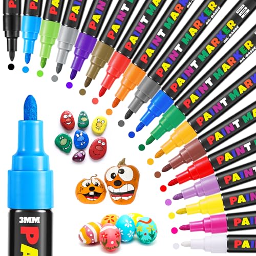 LUZOON Acrylstifte für Steine Wasserfest 18 Farben, Permanent Marker Stift Acrylstifte für Steine Wasserfest Bemalen, Acrylmarker für Steine, Holz, Glas, Keramik, Leinwand (Medium Spitze 3mm) von LUZOON