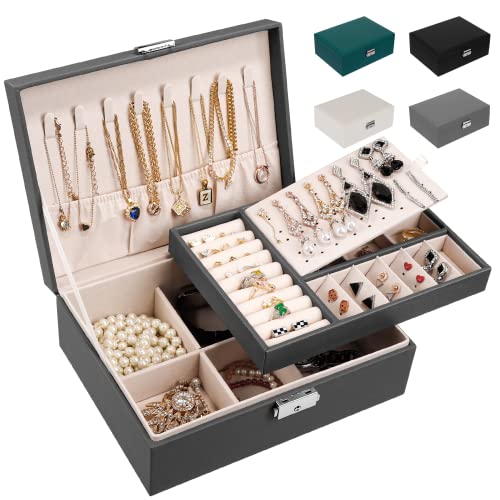 LUZOON Schmuckschatulle Schmuckkästchen für Damen, 2 Schich Schmuckaufbewahrung Mädchen Schmuckkasten Schmuckbox PU Leder Schmuck Groß für Ringe, Ohrringe, Halskette-Grau LUZOON Schmuckschatulle Schmuckkästchen für Damen, 2 Schich Schmuckaufbewahrung Mädchen Schmuckkasten Schmuckbox PU Leder Schmuck Groß für Ringe, Ohrringe, Halskette-Grau von LUZOON