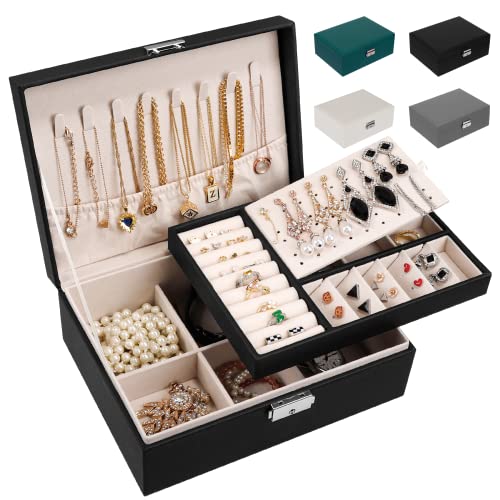 LUZOON Schmuckschatulle Schmuckkästchen für Damen, 2 Schich Schmuckaufbewahrung Mädchen Schmuckkasten Schmuckbox PU Leder Schmuck Groß für Ringe, Ohrringe, Halskette - Schwarz LUZOON Schmuckschatulle Schmuckkästchen für Damen, 2 Schich Schmuckaufbewahrung Mädchen Schmuckkasten Schmuckbox PU Leder Schmuck Groß für Ringe, Ohrringe, Halskette - Schwarz von LUZOON
