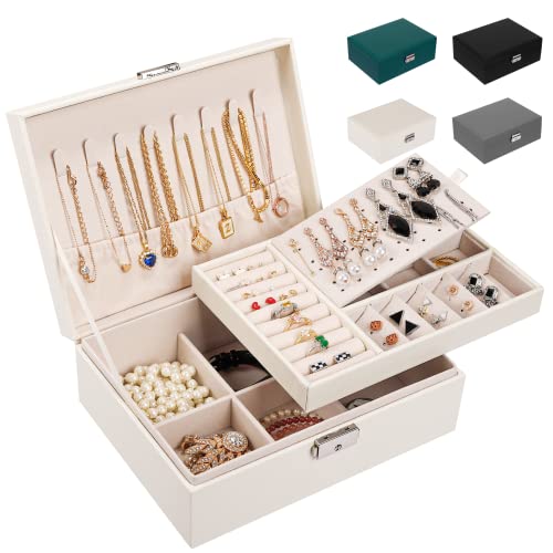 LUZOON Schmuckschatulle Schmuckkästchen für Damen, 2 Schich Schmuckaufbewahrung Mädchen Schmuckkasten Schmuckbox PU Leder Schmuck Groß für Ringe, Ohrringe, Halskette - Weiß LUZOON Schmuckschatulle Schmuckkästchen für Damen, 2 Schich Schmuckaufbewahrung Mädchen Schmuckkasten Schmuckbox PU Leder Schmuck Groß für Ringe, Ohrringe, Halskette - Weiß von LUZOON