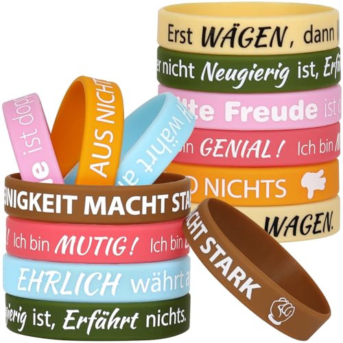 LVNRIDS 14 Stück Motivationsarmbänder auf Deutsch 8 inch Inspirierende Silikon Armband für Jugendliche und Erwachsene, Mutmacher Geschenke Motivierende Silikonarmband Party Mitgebsel LVNRIDS 14 Stück Motivationsarmbänder auf Deutsch 8 inch Inspirierende Silikon Armband für Jugendliche und Erwachsene, Mutmacher Geschenke Motivierende Silikonarmband Party Mitgebsel von LVNRIDS