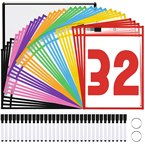 LVNRIDS 32 Stück Wiederverwendbar Trocken Abwischbar Taschen, 10 x 14 in Dry Erase Taschen Pockets, Beschreib und Abwischbar Taschen mit Löschbare Stifte Metallringe für Schulbedarf Büroartikel LVNRIDS 32 Stück Wiederverwendbar Trocken Abwischbar Taschen, 10 x 14 in Dry Erase Taschen Pockets, Beschreib und Abwischbar Taschen mit Löschbare Stifte Metallringe für Schulbedarf Büroartikel von LVNRIDS