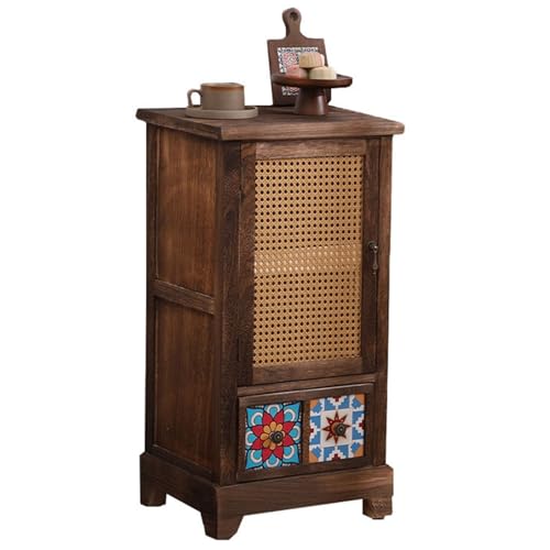 LVUNZJCA Kommode Holz Rattan Lagerung Esszimmer Retro Schuh Eingang Schrank Schlafzimmermöbel(42x35x81.5cm) von LVUNZJCA