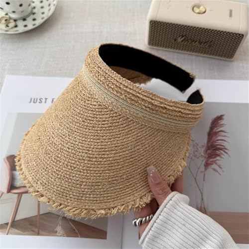 LVUNZJCA Sonnenblendenhüte Damen Sommerhut mit großer Krempe, Strandhut, Strohhut, Raffiabast, hohl für Sommer, Strand(Beige) von LVUNZJCA