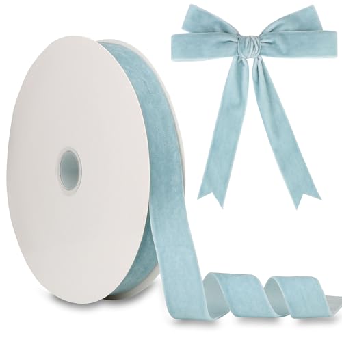 2,5 cm Samtband, 30 Yards LVYOUIF einseitig beflockt, Weihnachtsband, Rolle für Geschenkverpackungen, Blumensträuße, Baumschleifen, Urlaubs- und Party-Dekoration, Hellblau -78 von LVYOUIF