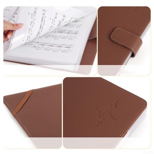 Notenordner für A4-Papiere mit flexiblem Design, Magnetverschluss und Zubehörtasche (braun) von LVYXON