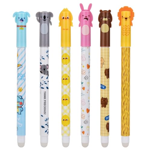 LVZONGXIN Radierbarer Kugelschreiber,- [ 6 Blau ] - Tintenroller Radierbar Gelstift, 0.5 mm Radierstift Cartoon Löschbarer Stift Erasable Pen für Kinder Studenten Geschenk Schul Bürobedarf von LVZONGXIN