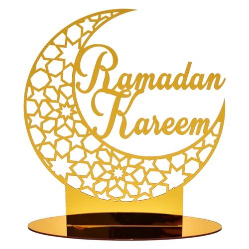 LVZONGXIN Ramadan Kareem Dekoration, (Arylc, Golden), 3D Mond und Sterne Eid Mubarak Ramazan Dekor, Muslimische Deko, Ramadan Geschenke von LVZONGXIN