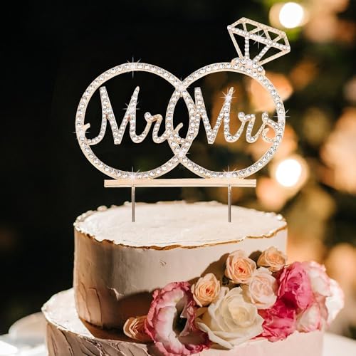 Cake Topper Hochzeit tortendeko Hochzeitstorte Topper mit Strass Mr & Mrs Deko Hochzeit Torte for Wedding Engagement Bridal Shower Anniversary Party Kuchen Dekoendeko Zubehör (Gold) von LWAIX