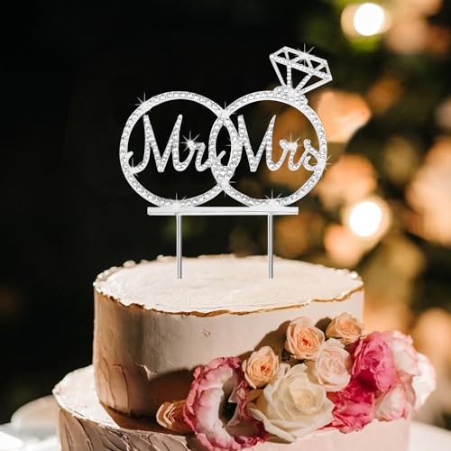 Cake Topper Hochzeit tortendeko Hochzeitstorte Topper mit Strass Mr & Mrs Deko Hochzeit Torte for Wedding Engagement Bridal Shower Anniversary Party Kuchen Dekoendeko Zubehör (Silber) von LWAIX