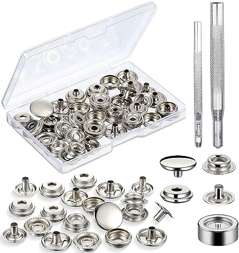 Druckknopf set Druckknöpfe Metall 15mm Snap Button Edelstahl mit Fixierwerkzeug für Kleidung Jeans Leder Handtasche DIY Handwerk 240Stk (240pcs) von LWAIX