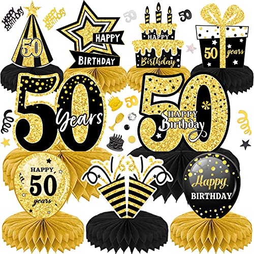 LWAIX 50. Geburtstag Männer Frauen 10Stk Geburtstag Dekoration Tischdeko Bienenwabe Mittelstück für Waben-Tischdekoration Party Zubehör Tischdekorationen Papier (50) von LWAIX