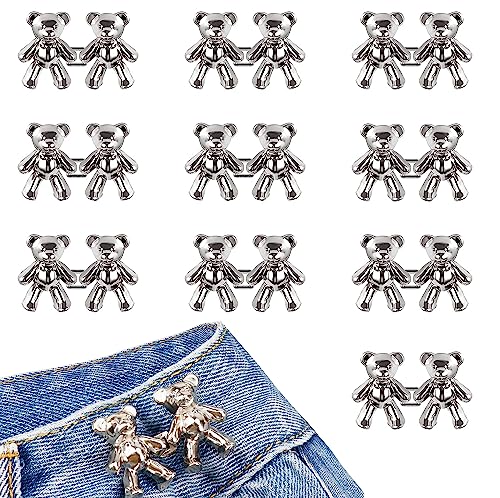 Taillenschnallen Jeans Knopf Ohne Nähen Bear Buttons Knopfnadeln für Jeans Abnehmbar Hosenbundstraffer Verstellbar für Jeansbund 10Paar (Silber) von LWAIX