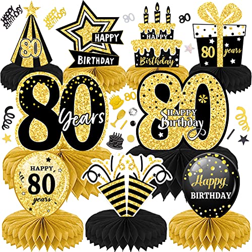 80. Geburtstag Männer Frauen 10Stk Geburtstag Dekoration Tischdeko Bienenwabe Mittelstück für Waben-Tischdekoration Party Zubehör Tischdekorationen Papier (80) von LWAIX