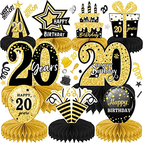 LWAIX 20. Geburtstag Männer Frauen 10Stk Geburtstag Dekoration Tischdeko Bienenwabe Mittelstück für Waben-Tischdekoration Party Zubehör Tischdekorationen Papier(20) von LWAIX