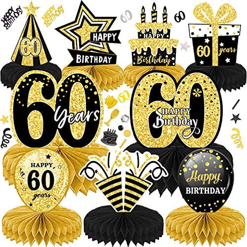LWAIX 60. Geburtstag Männer Frauen 10Stk Geburtstag Dekoration Tischdeko Bienenwabe Mittelstück für Waben-Tischdekoration Party Zubehör Tischdekorationen Papier (60) von LWAIX