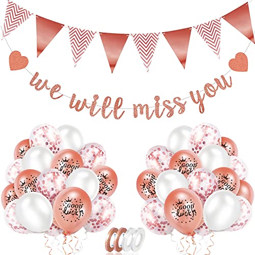 We Will Miss You girlande Deko Ruhestand Abschied Kollegin Abschieds Party Dekoration Kit Ruhestand Deko Gehen Weg Party Dekor Dreieck Flagge Banner Good Luck Luftballons Rente Deko (Rosa) von LWAIX