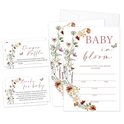 08 Einladungen für Babypartys, Schmetterlinge zum Ausfüllen des Geschlechts, Partygeschenk (25 Einladungen mit Umschlägen, 25 Dipaer-Gewinnspielkarten und 25 Buchanfragekarten) von LWBEO