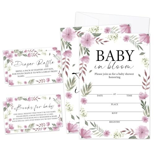 Einladungskarten für Babypartys, grüne Einladungen zum Ausfüllen des Geschlechts, Partygeschenk (25 Einladungen mit Umschlägen, 25 Dipaer-Gewinnspielkarten und 25 Buchanfragekarten), 10 Stück von LWBEO