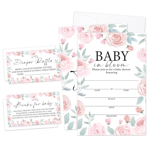 Einladungskarten für Babypartys, grüne Einladungen zum Ausfüllen des Geschlechts, Partygeschenk (25 Einladungen mit Umschlägen, 25 Dipaer-Gewinnspielkarten und 25 Buchanfragekarten) 11 von LWBEO