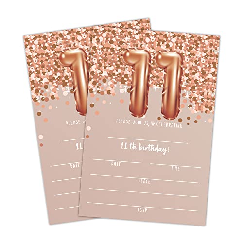 Einladungskarten zum 11. Geburtstag, Roségold, Glitzer, Party-Einladungen, Kinder-Happy Birthday-Party-Dekorationen, 20 Ausfüllkarten mit Umschlägen für Jungen oder Mädchen, Partyfeier – C03 Einladungskarten zum 11. Geburtstag, Roségold, Glitzer, Party-Einladungen, Kinder-Happy Birthday-Party-Dekorationen, 20 Ausfüllkarten mit Umschlägen für Jungen oder Mädchen, Partyfeier – C03 von LWBEO