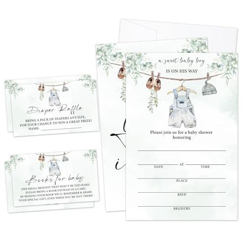 Greenery Einladungskarten zur Babyparty, Junge ist auf seinem Weg, zum Ausfüllen der Wäsche für das Geschlecht (25 Einladungen mit Umschlägen, 25 Dipaer-Gewinnspielkarten und 25 Buchanfragekarten)-05 Greenery Einladungskarten zur Babyparty, Junge ist auf seinem Weg, zum Ausfüllen der Wäsche für das Geschlecht (25 Einladungen mit Umschlägen, 25 Dipaer-Gewinnspielkarten und 25 Buchanfragekarten)-05 von LWBEO