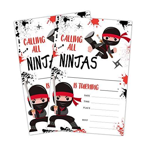 LWBEO 20 Geburtstagseinladungskarten mit Umschlägen, 10.2x15.2 cm, für Jungen oder Mädchen, Happy Birthday Celebration Einladung, Ninja Jungen Krieger Party Geburtstag Party Zubehör – A43 LWBEO 20 Geburtstagseinladungskarten mit Umschlägen, 10.2x15.2 cm, für Jungen oder Mädchen, Happy Birthday Celebration Einladung, Ninja Jungen Krieger Party Geburtstag Party Zubehör – A43 von LWBEO