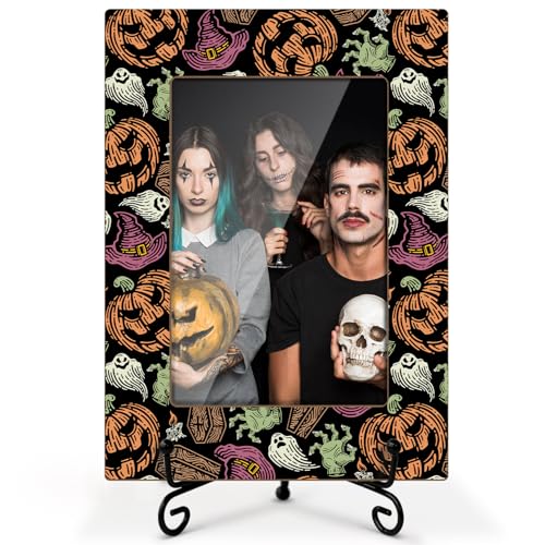 LWBEO Bilderrahmen im Gothic-Stil, Halloween-Kürbis-Geister, gruselige Geschenke für Kinder, 10 x 15 cm, Holz-Bilderrahmen mit Eisenständer für Halloween-Dekoration, Heimdekoration, Tisch-Display-03 LWBEO Bilderrahmen im Gothic-Stil, Halloween-Kürbis-Geister, gruselige Geschenke für Kinder, 10 x 15 cm, Holz-Bilderrahmen mit Eisenständer für Halloween-Dekoration, Heimdekoration, Tisch-Display-03 von LWBEO