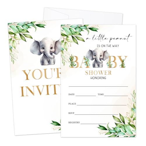 LWBEO Greenery Babyparty-Einladungen mit Umschlägen für Mädchen und Jungen, 25 Stück, Elefant, doppelseitig, zum Ausfüllen des Geschlechts, Ankündigung, Partygeschenk und Dekorationen -04 LWBEO Greenery Babyparty-Einladungen mit Umschlägen für Mädchen und Jungen, 25 Stück, Elefant, doppelseitig, zum Ausfüllen des Geschlechts, Ankündigung, Partygeschenk und Dekorationen -04 von LWBEO