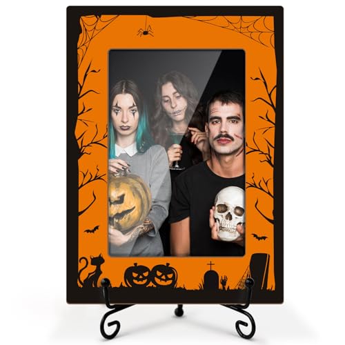 LWBEO Halloween-Bilderrahmen, orangefarbener Kürbis-Geist, gruselige Geschenke für Kinder, 10 x 15 cm, Holz-Bilderrahmen mit Eisenständer für Halloween-Dekoration, Heimdekoration, Tisch-Display-04 LWBEO Halloween-Bilderrahmen, orangefarbener Kürbis-Geist, gruselige Geschenke für Kinder, 10 x 15 cm, Holz-Bilderrahmen mit Eisenständer für Halloween-Dekoration, Heimdekoration, Tisch-Display-04 von LWBEO