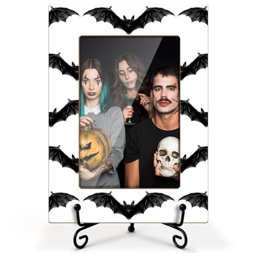 LWBEO Halloween-Bilderrahmen, schwarze Fledermaus, gruselige Geschenke für Kinder, 10,2 x 15,2 cm, Holz-Bilderrahmen mit Eisenständer für Halloween-Dekoration, Heimdekoration, Tisch-Display-01 LWBEO Halloween-Bilderrahmen, schwarze Fledermaus, gruselige Geschenke für Kinder, 10,2 x 15,2 cm, Holz-Bilderrahmen mit Eisenständer für Halloween-Dekoration, Heimdekoration, Tisch-Display-01 von LWBEO