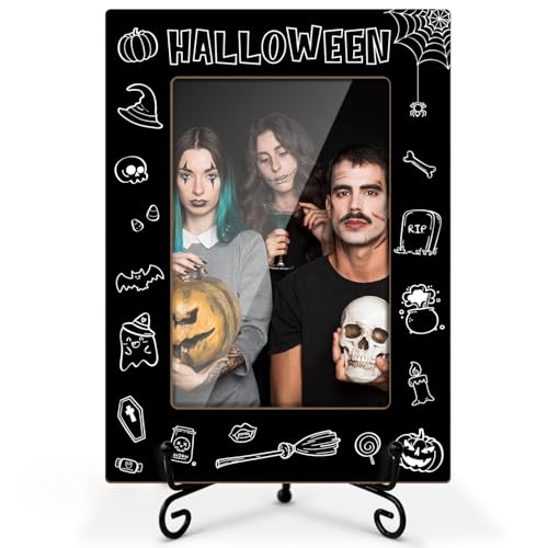 LWBEO Halloween-Bilderrahmen, schwarzer Kürbis, Hexe, niedlicher Geist, gruselige Geschenke für Kinder, 10 x 15 cm, Holz-Bilderrahmen mit Eisenständer für Halloween-Dekoration, Heimdekoration LWBEO Halloween-Bilderrahmen, schwarzer Kürbis, Hexe, niedlicher Geist, gruselige Geschenke für Kinder, 10 x 15 cm, Holz-Bilderrahmen mit Eisenständer für Halloween-Dekoration, Heimdekoration von LWBEO