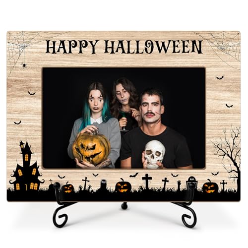LWBEO Happy Halloween-Bilderrahmen, Gothic-Schloss, Spinnennetz, gruselige Geschenke für Kinder, 10 x 15 cm, Holz-Bilderrahmen mit Eisenständer für Halloween-Dekoration, Heimdekoration, Tisch-Display LWBEO Happy Halloween-Bilderrahmen, Gothic-Schloss, Spinnennetz, gruselige Geschenke für Kinder, 10 x 15 cm, Holz-Bilderrahmen mit Eisenständer für Halloween-Dekoration, Heimdekoration, Tisch-Display von LWBEO