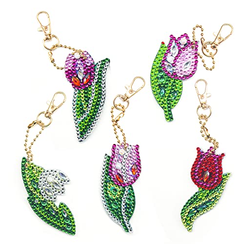 Diamond Painting Anhänger Tulpen Diamond Painting Schlüsselanhänger,Mosaik Diamant Handwerks Anhänger,Schlüsselbund,Kunsthandwerk,Geldbörse,Telefon,Tasche von LWLFC
