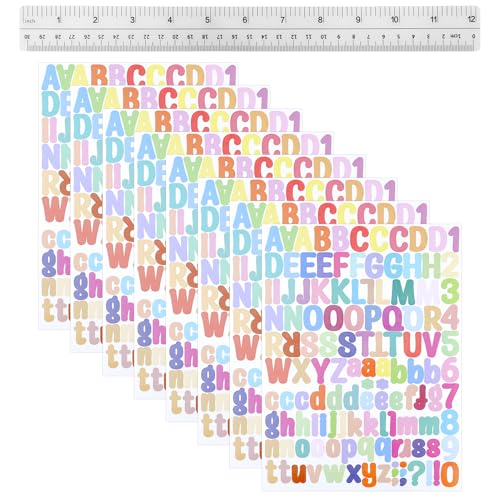 1008 Stück Buchstaben Aufkleber, 8 Blätter Selbstklebendes Vinyl Buchstaben Zahlen Kit, Bunte Klebebuchstaben-Aufkleber für Postfach, Schilder, DIY Scrapbooking, Dekorationskunst (2,5 cm) von LWMLWM