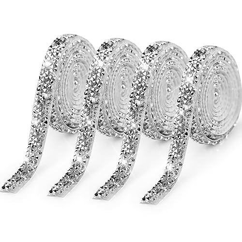 4 Rollen Diamantband selbstklebend kristall Strass Diamant Band Glitzerband Silber Strassband Deko Strasssteine Band Glitzersteine für Hochzeit Geburtstag DIY Dekoration Kunsthandwerk (10mm) von LWMLWM