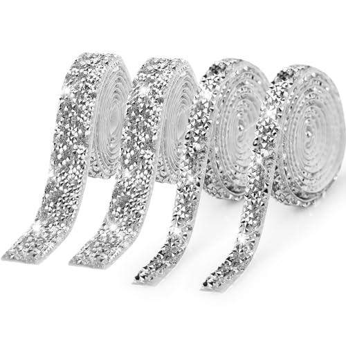 4 Rollen Diamantband selbstklebend kristall Strass Diamant Band Glitzerband Silber Strassband Deko Strasssteine Band Glitzersteine für Hochzeit Geburtstag DIY Dekoration (Silber, 10mm & 20mm) 4 Rollen Diamantband selbstklebend kristall Strass Diamant Band Glitzerband Silber Strassband Deko Strasssteine Band Glitzersteine für Hochzeit Geburtstag DIY Dekoration (Silber, 10mm & 20mm) von LWMLWM