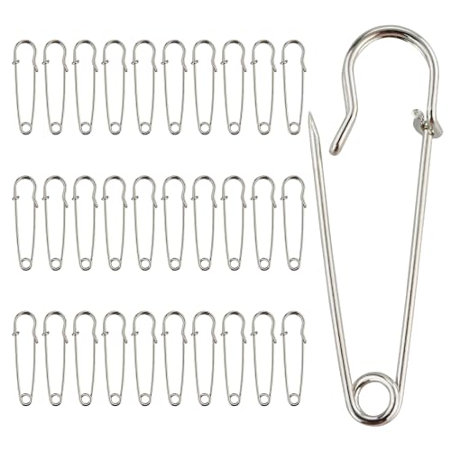 Sicherheitsnadeln Groß, 30 Stück Kilt Sicherheitsnadeln, 50 mm Rostfreier Stahl Heavy Duty Sicherheitsnadel, Starke Sicherheitsnadeln für Decken, Strickzeug, Schmuck und Handarbeiten von LWMLWM