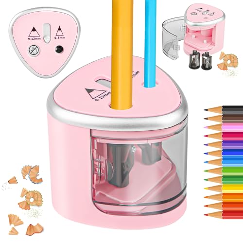 Elektrischer Bleistiftspitzer mit Behälter, batteriebetrieben, automatischer Bleistiftspitzer, kabellos, rutschfest, doppelte Löcher, für Haus, Schule, Büro, Kinder-Keine Batterie enthalten-rose Elektrischer Bleistiftspitzer mit Behälter, batteriebetrieben, automatischer Bleistiftspitzer, kabellos, rutschfest, doppelte Löcher, für Haus, Schule, Büro, Kinder-Keine Batterie enthalten-rose von LWMTT