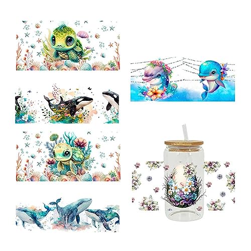 UV DTF Cup Wrap, 1/6 Blatt UV DTF Transfer Aufkleber für 473 ml Glasbecher, Save The Ocean UV-DTF Transfer, Cartoon Delphin Turtle Waterproof Rub on Transfers Stickers, Marine Animals DIY Bottle UV DTF Cup Wrap, 1/6 Blatt UV DTF Transfer Aufkleber für 473 ml Glasbecher, Save The Ocean UV-DTF Transfer, Cartoon Delphin Turtle Waterproof Rub on Transfers Stickers, Marine Animals DIY Bottle von LWPEM