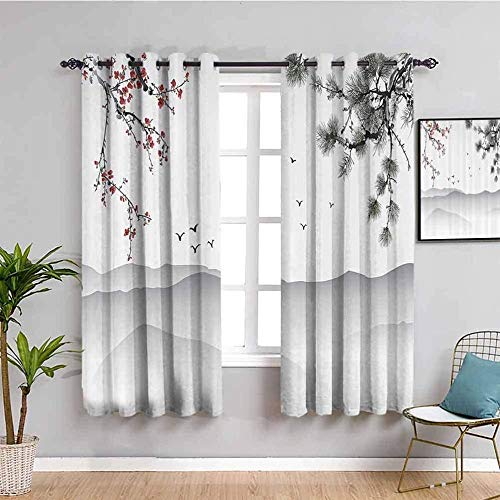 LWXBJX Blickdicht vorhang für Schlafzimmer - Chinesischer Stil Tinte und Waschung Pflaumenblüte Landschaft - 3D Druckmuster Öse thermisch isoliert - 234 x 137 cm - 90% blickdicht vorhang für Kinder Ju LWXBJX Blickdicht vorhang für Schlafzimmer - Chinesischer Stil Tinte und Waschung Pflaumenblüte Landschaft - 3D Druckmuster Öse thermisch isoliert - 234 x 137 cm - 90% blickdicht vorhang für Kinder Ju von LWXBJX