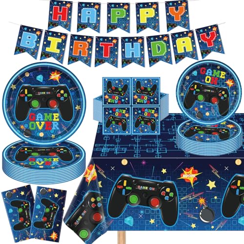 123 Pcs Videospiel Geburtstag Dekorationen Spiel Geburtstag Party Zubehör Videospiel Geschirr Set enthalten Platten Banner und Tischdecke für Geburtstag Dekorationen Kinder dient 40 Gäste 123 Pcs Videospiel Geburtstag Dekorationen Spiel Geburtstag Party Zubehör Videospiel Geschirr Set enthalten Platten Banner und Tischdecke für Geburtstag Dekorationen Kinder dient 40 Gäste von LWYGEGJO