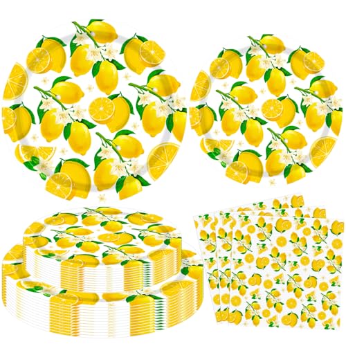 60 Packung Zitrone Party Dekorationen Limonade Themed Birthday Party Supplies gelbe Zitronen Themed Geschirr-Zitrone Platte Zitrone Servietten für Zitrone Thema Geburtstag Party Hochzeit Dusche liefer von LWYGEGJO