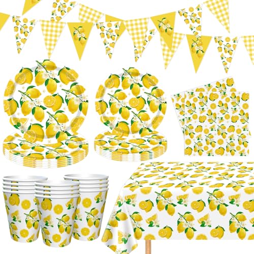 83Stück Zitrone Party Dekorationen Limonade Party Supplies gelbe Zitronen Thema Teller und Servietten Sets Limonade Garten Geschirr für Geburtstag Baby Dusche Hochzeit von LWYGEGJO