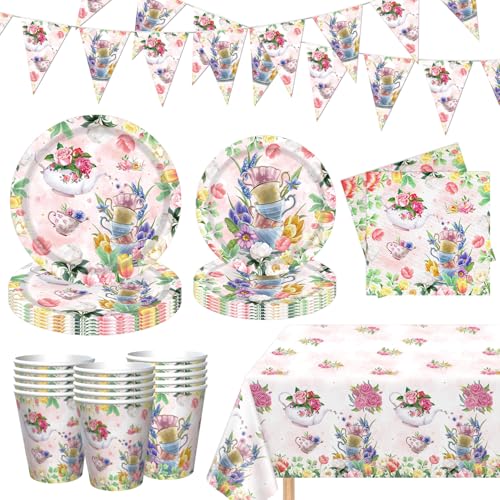 Tee Party Dekoration Floral Tee Party Geburtstag Zubehör Tea Geschirr Frühling Einwegblume Tee Party Dekoration Floral Tee Party Geburtstag Zubehör Tea Geschirr Frühling Einwegblume von LWYGEGJO