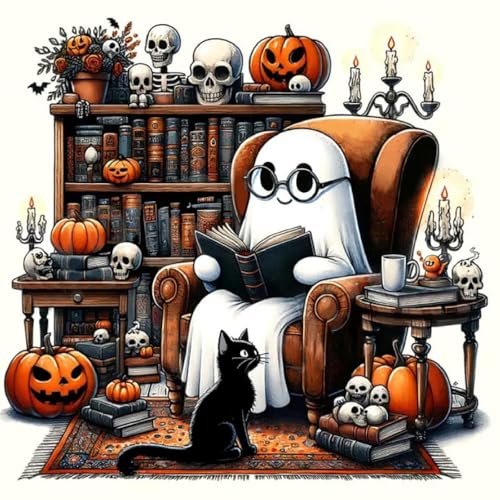 Kreuzstich-Set mit Geisterprägung für Anfänger, Halloween-Nadelspitzen-Kreuzstich-Sets für Erwachsene, 11 CT, Maße, gezählter Kreuzstich, Kunst-Bastelsets, 35,6 x 35,6 cm (ohne Rahmen) von LWZAYS