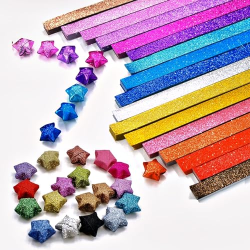 Paper Star Strips, 1080 Stücke Origami Papier Buntes Glitzerpapier Selber Machen Glückssternpapier Kinder und Studenten DIY Handwerk 18 Farben (Glitzerpapier) von LWuuywa