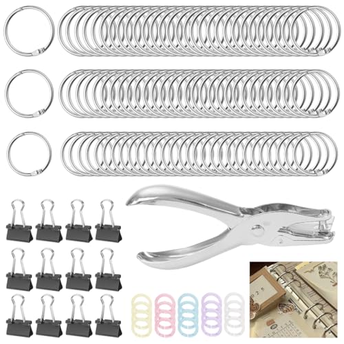 LXBCTOP 110 Stück Buchringe, 20 25 30mm Metall Buchbinderinge, Ringbinder mit 1 Lochzange 12 Foldback Klammern, Loseblatt Binder Ringe für Scrapbook Album Notizbuch Karteikarten Schlüsselring (Silber) LXBCTOP 110 Stück Buchringe, 20 25 30mm Metall Buchbinderinge, Ringbinder mit 1 Lochzange 12 Foldback Klammern, Loseblatt Binder Ringe für Scrapbook Album Notizbuch Karteikarten Schlüsselring (Silber) von LXBCTOP