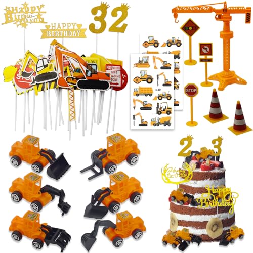 LXBCTOP 45 Stück Bagger Spielzeug Kuchendeko, Tortendeko Baustelle, Kunststoff Baustellenfahrzeuge Kinder mit Verkehrsschilder, Bagger Spielzeugauto Tortenfiguren für 2 3 Kinder Geburtstag LXBCTOP 45 Stück Bagger Spielzeug Kuchendeko, Tortendeko Baustelle, Kunststoff Baustellenfahrzeuge Kinder mit Verkehrsschilder, Bagger Spielzeugauto Tortenfiguren für 2 3 Kinder Geburtstag von LXBCTOP