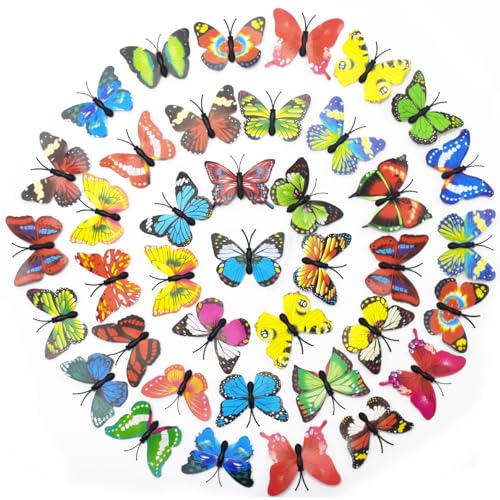 LXBCTOP 50 Stück Bunte Schmetterlinge Deko mit Sicherheitsnadeln, Zufällige Farben PVC Schmetterling Brosche, Bunte Schmetterlinge Deko, für Dekoration Curtains, Kinderzimmer Deko, Dining Table von LXBCTOP